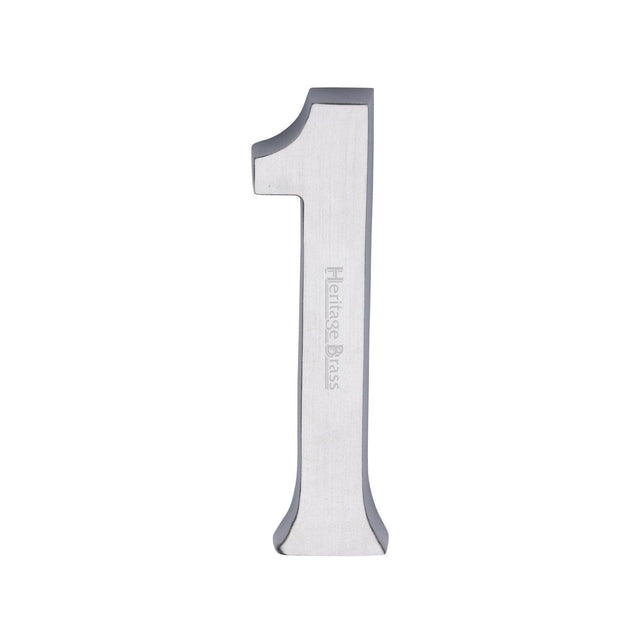Heritage Brass Door Furniture Satin Chrome / Numerals / 1 Heritage Brass - Numeral 1 Concealed Fix 76mm (3") Satin Chrome finish