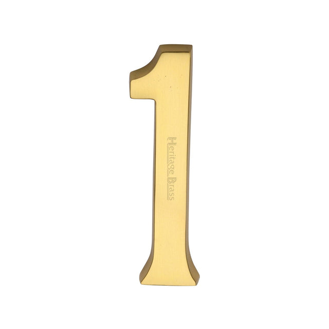 Heritage Brass Door Furniture Unlacquered Brass / Numerals / 1 Heritage Brass - Numeral 1 Concealed Fix 76mm (3") Unlacquered Brass finish