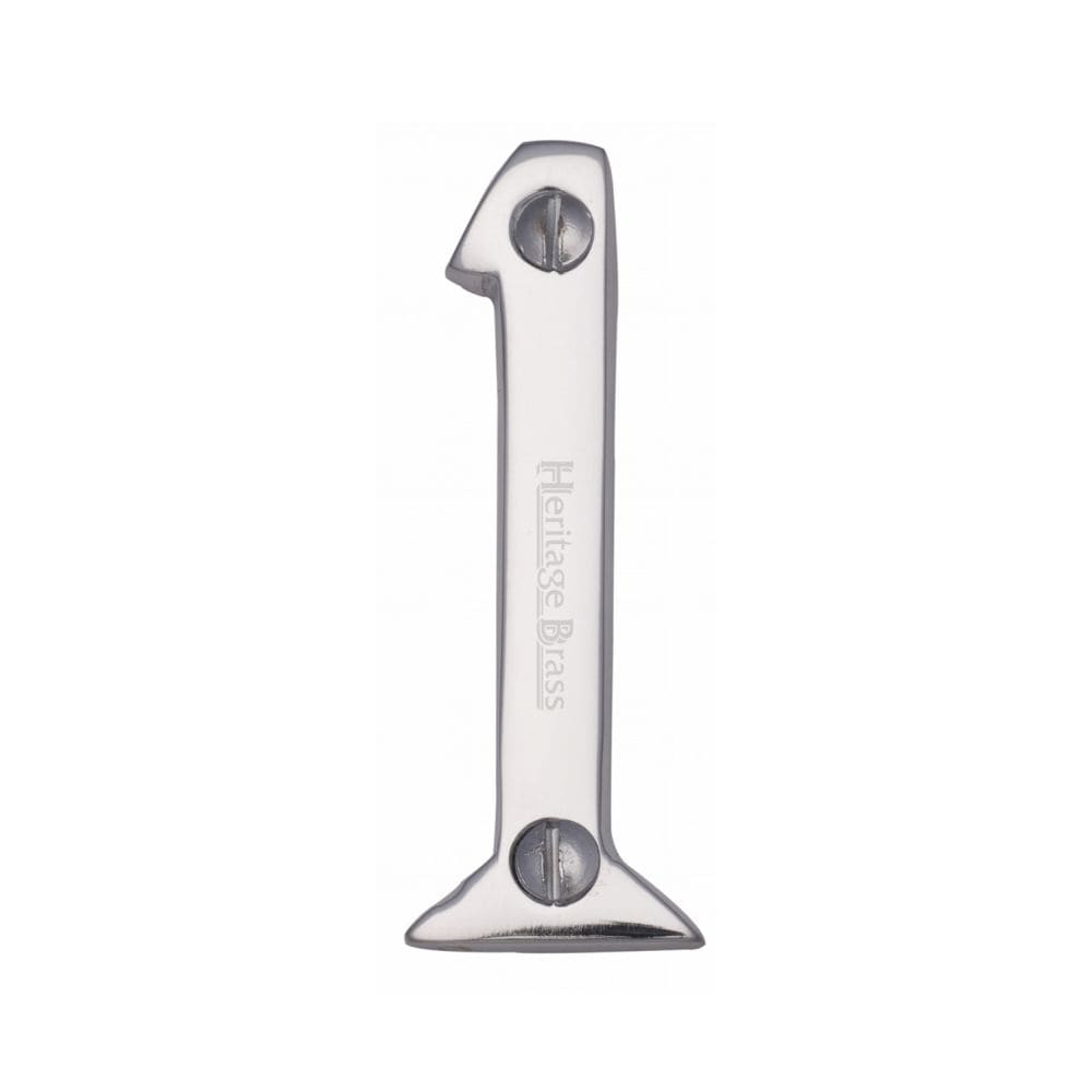 Heritage Brass Door Furniture Polished Chrome / Numerals / 1 Heritage Brass - Numeral 1 Face Fix 51mm (2") Polished Chrome Finish