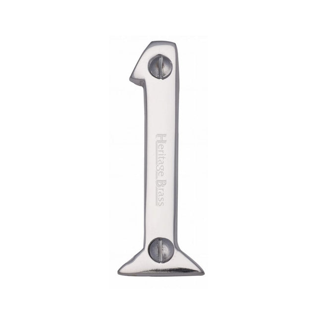 Heritage Brass Door Furniture Polished Chrome / Numerals / 1 Heritage Brass - Numeral 1 Face Fix 51mm (2") Polished Chrome Finish