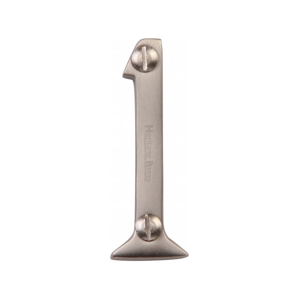 Heritage Brass Door Furniture Satin Nickel / Numerals / 1 Heritage Brass - Numeral 1 Face Fix 51mm (2") Satin Nickel Finish