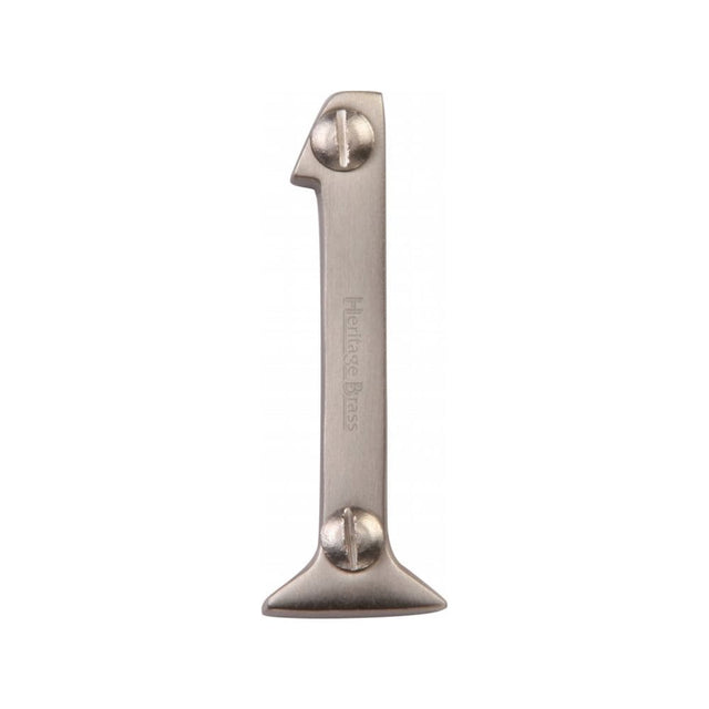 Heritage Brass Door Furniture Satin Nickel / Numerals / 1 Heritage Brass - Numeral 1 Face Fix 51mm (2") Satin Nickel Finish