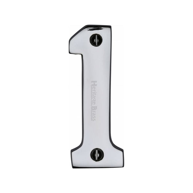 Heritage Brass Door Furniture Polished Chrome / Numerals / 1 Heritage Brass - Numeral 1 Face Fix 76mm (3") Polished Chrome Finish