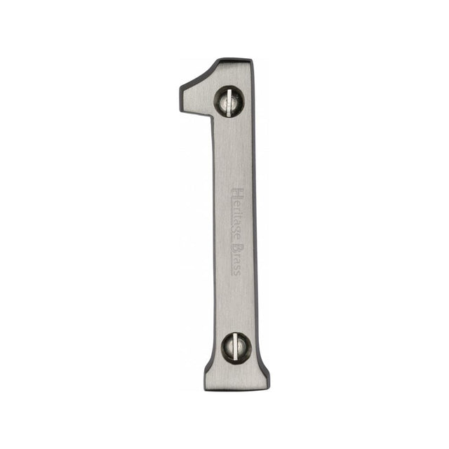Heritage Brass Door Furniture Satin Nickel / Numerals / 1 Heritage Brass - Numeral 1 Face Fix 76mm (3") Satin Nickel Finish