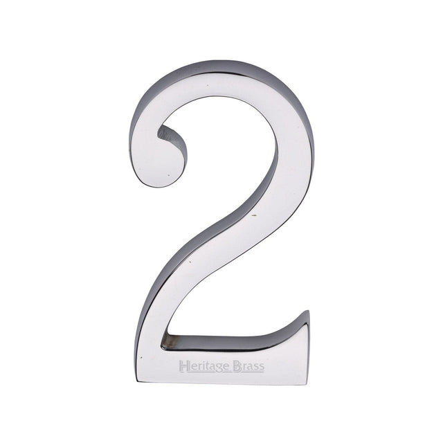Heritage Brass Door Furniture Polished Chrome / Numerals / 2 Heritage Brass - Numeral 2 Concealed Fix 76mm (3") Polished Chrome finish