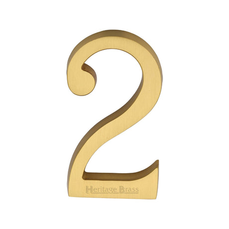 Heritage Brass Door Furniture Satin Brass / Numerals / 2 Heritage Brass - Numeral 2 Concealed Fix 76mm (3") Satin Brass finish