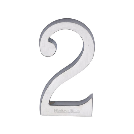 Heritage Brass Door Furniture Satin Chrome / Numerals / 2 Heritage Brass - Numeral 2 Concealed Fix 76mm (3") Satin Chrome finish