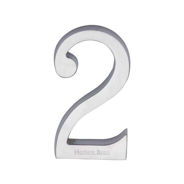 Heritage Brass Door Furniture Satin Chrome / Numerals / 2 Heritage Brass - Numeral 2 Concealed Fix 76mm (3") Satin Chrome finish