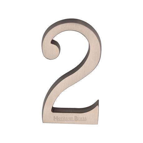 Heritage Brass Door Furniture Satin Nickel / Numerals / 2 Heritage Brass - Numeral 2 Concealed Fix 76mm (3") Satin Nickel finish