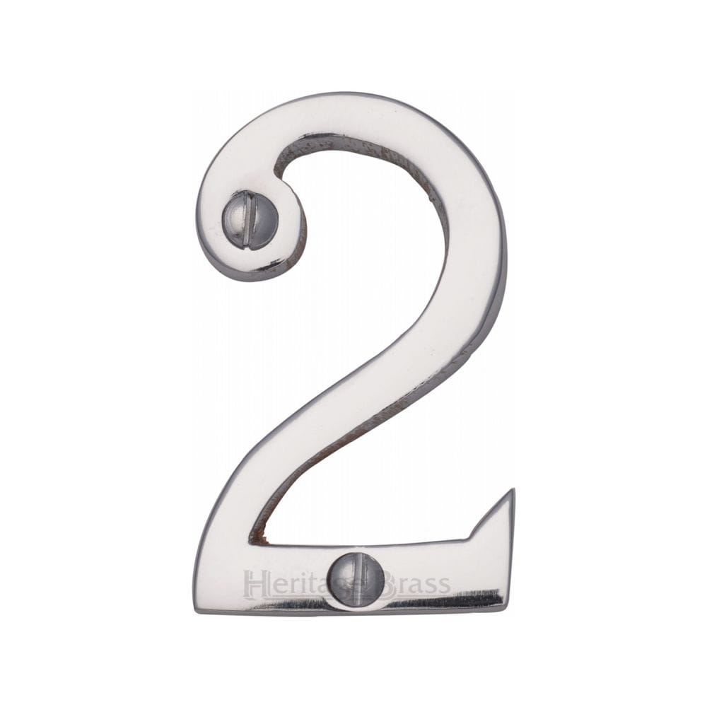 Heritage Brass Door Furniture Polished Chrome / Numerals / 2 Heritage Brass - Numeral 2 Face Fix 51mm (2") Polished Chrome Finish