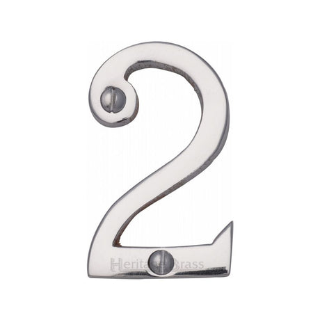 Heritage Brass Door Furniture Polished Chrome / Numerals / 2 Heritage Brass - Numeral 2 Face Fix 51mm (2") Polished Chrome Finish