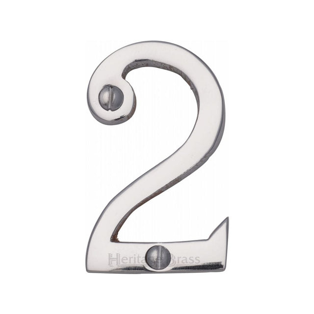 Heritage Brass Door Furniture Polished Chrome / Numerals / 2 Heritage Brass - Numeral 2 Face Fix 51mm (2") Polished Chrome Finish