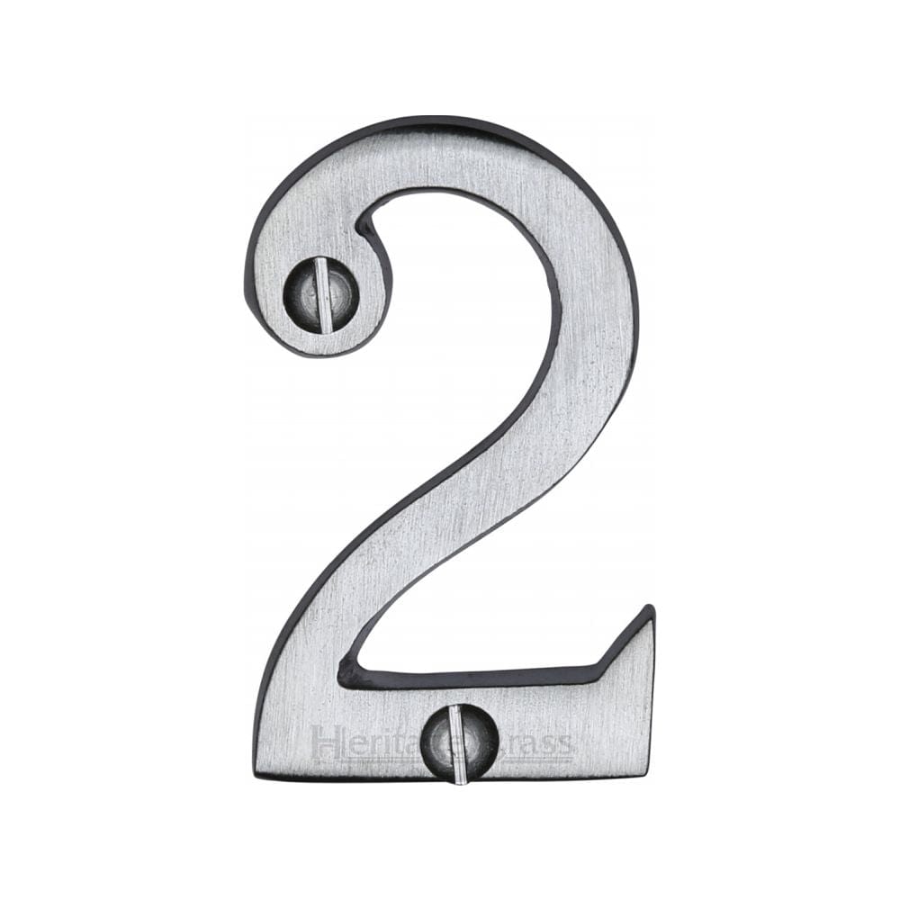 Heritage Brass Door Furniture Satin Chrome / Numerals / 2 Heritage Brass - Numeral 2 Face Fix 51mm (2") Satin Chrome Finish
