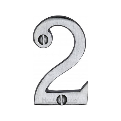 Heritage Brass Door Furniture Satin Chrome / Numerals / 2 Heritage Brass - Numeral 2 Face Fix 51mm (2") Satin Chrome Finish