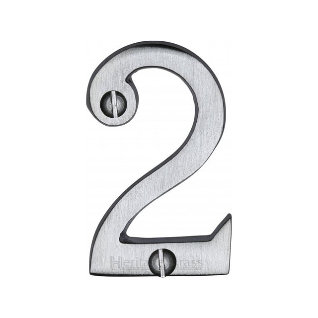 Heritage Brass Door Furniture Satin Chrome / Numerals / 2 Heritage Brass - Numeral 2 Face Fix 51mm (2") Satin Chrome Finish