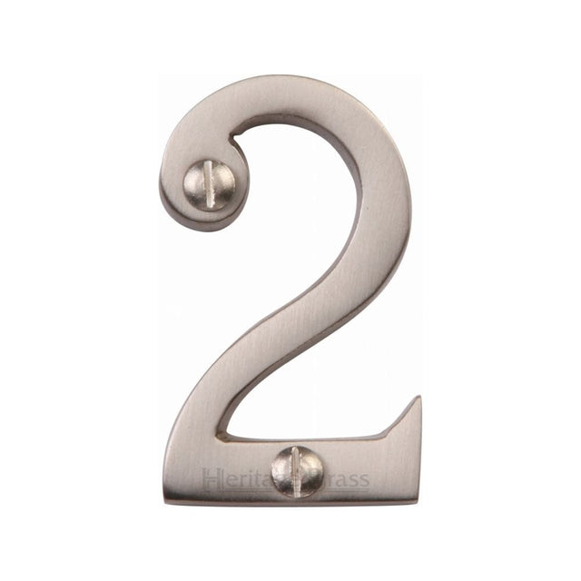 Heritage Brass Door Furniture Satin Nickel / Numerals / 2 Heritage Brass - Numeral 2 Face Fix 51mm (2") Satin Nickel Finish