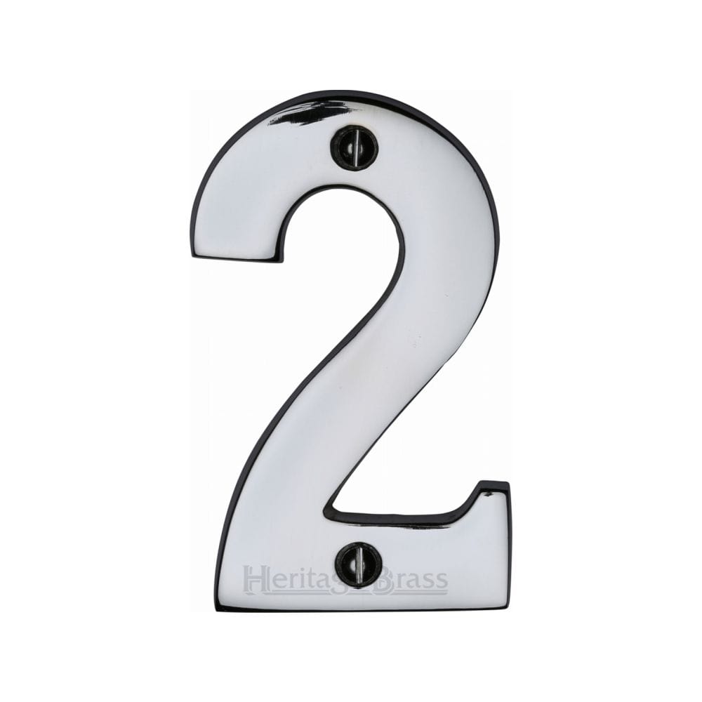 Heritage Brass Door Furniture Polished Chrome / Numerals / 2 Heritage Brass - Numeral 2 Face Fix 76mm (3") Polished Chrome Finish