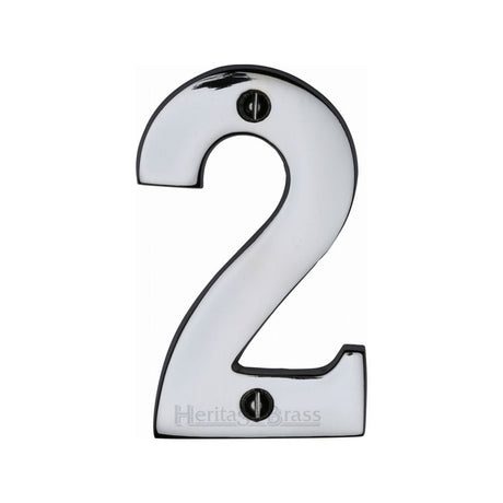 Heritage Brass Door Furniture Polished Chrome / Numerals / 2 Heritage Brass - Numeral 2 Face Fix 76mm (3") Polished Chrome Finish