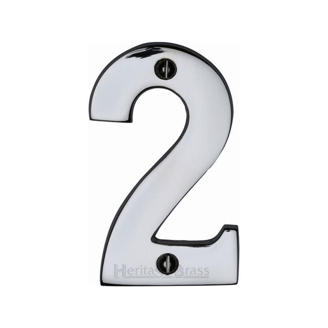Heritage Brass Door Furniture Polished Chrome / Numerals / 2 Heritage Brass - Numeral 2 Face Fix 76mm (3") Polished Chrome Finish