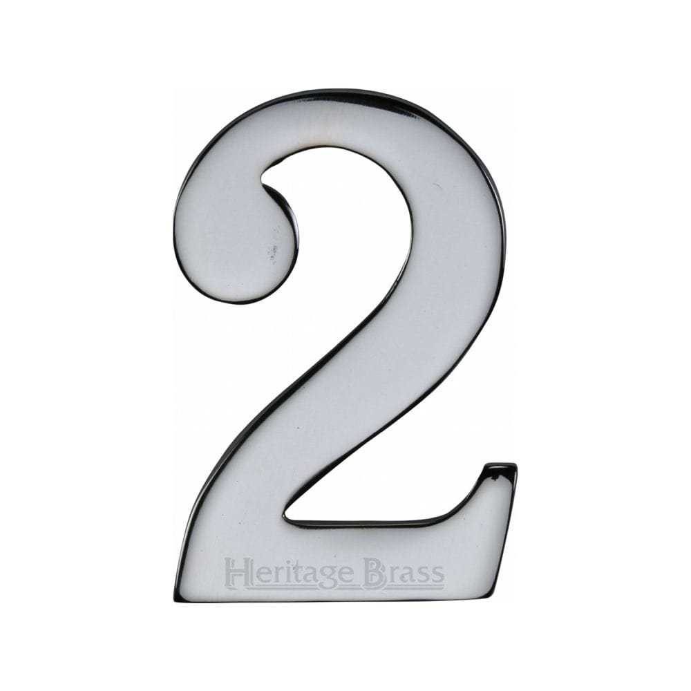 Heritage Brass Door Furniture Polished Chrome / Numerals / 2 Heritage Brass - Numeral 2 Self Adhesive 51mm (2") Polished Chrome Finish