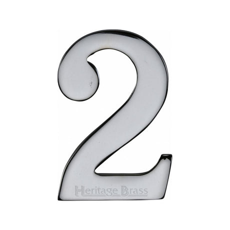 Heritage Brass Door Furniture Polished Chrome / Numerals / 2 Heritage Brass - Numeral 2 Self Adhesive 51mm (2") Polished Chrome Finish