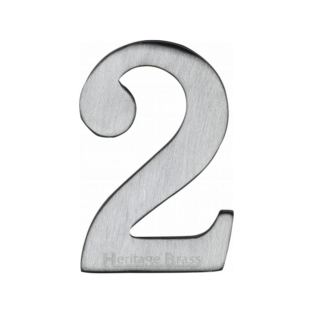 Heritage Brass Door Furniture Satin Chrome / Numerals / 2 Heritage Brass - Numeral 2 Self Adhesive 51mm (2") Satin Chrome Finish