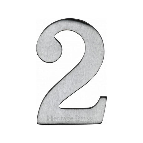 Heritage Brass Door Furniture Satin Chrome / Numerals / 2 Heritage Brass - Numeral 2 Self Adhesive 51mm (2") Satin Chrome Finish