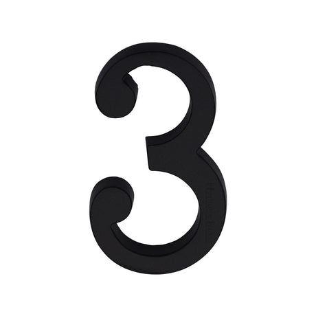 Heritage Brass Door Furniture Matt Black / Numerals / 3 Heritage Brass - Numeral 3 Concealed Fix 76mm (3") Matt Black