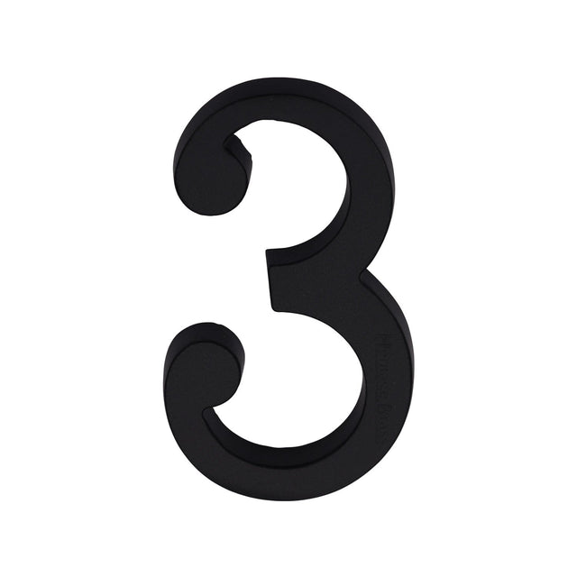 Heritage Brass Door Furniture Matt Black / Numerals / 3 Heritage Brass - Numeral 3 Concealed Fix 76mm (3") Matt Black