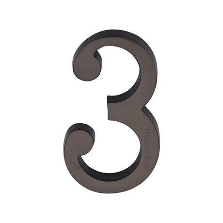 Heritage Brass Door Furniture Matt Bronze / Numerals / 3 Heritage Brass - Numeral 3 Concealed Fix 76mm (3") Matt Bronze finish