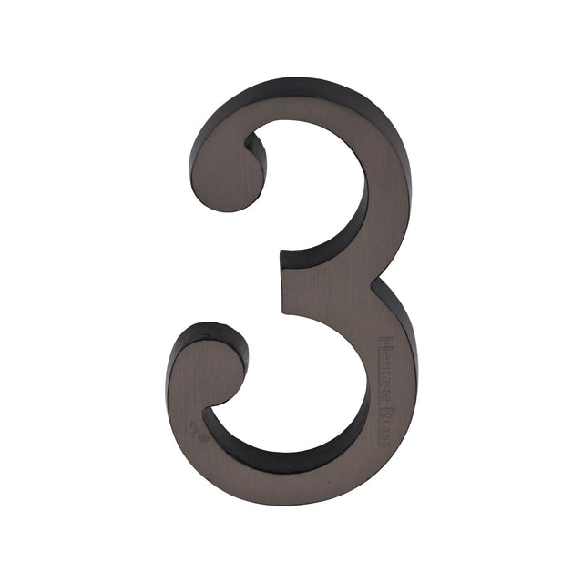 Heritage Brass Door Furniture Matt Bronze / Numerals / 3 Heritage Brass - Numeral 3 Concealed Fix 76mm (3") Matt Bronze finish