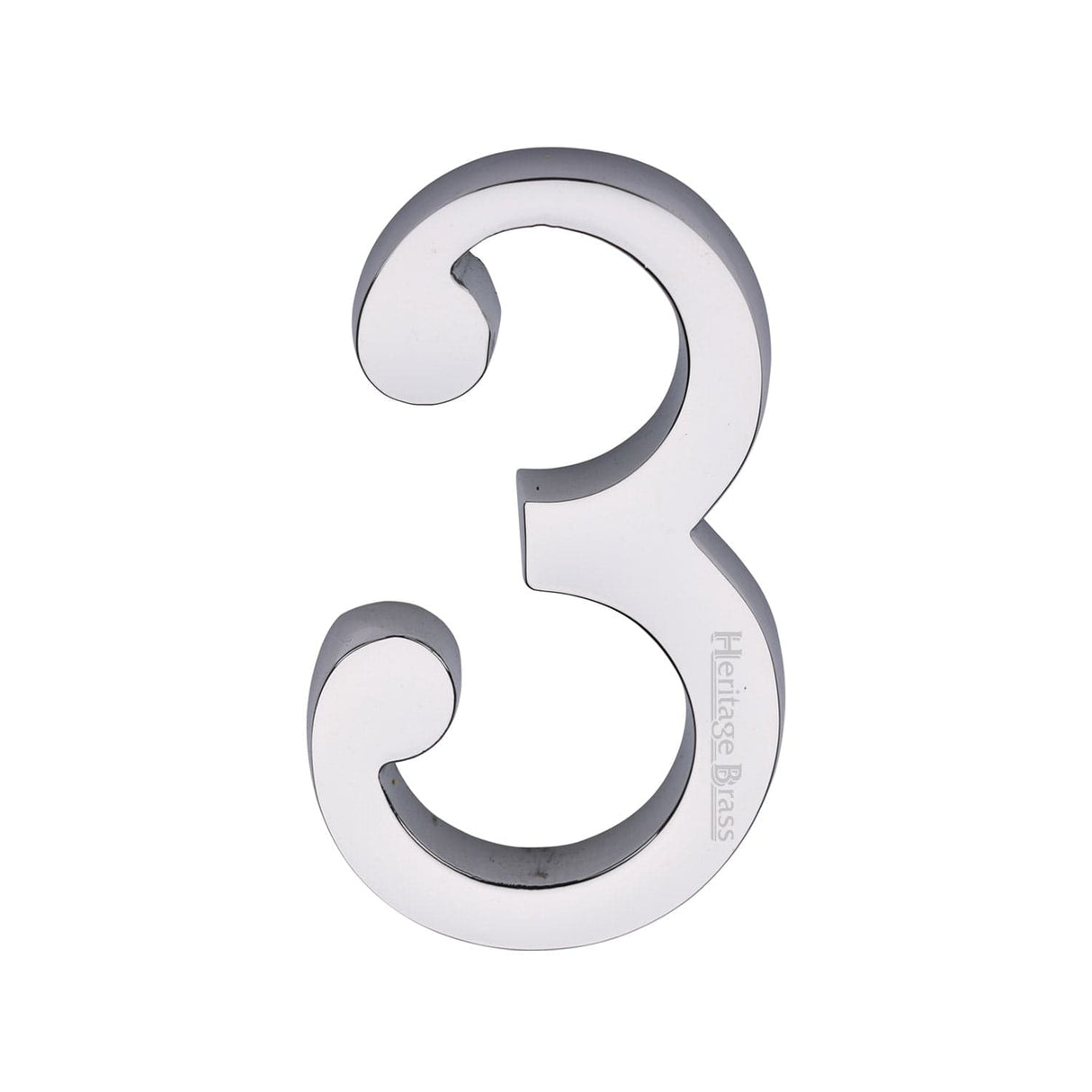 Heritage Brass Door Furniture Polished Chrome / Numerals / 3 Heritage Brass - Numeral 3 Concealed Fix 76mm (3") Polished Chrome finish