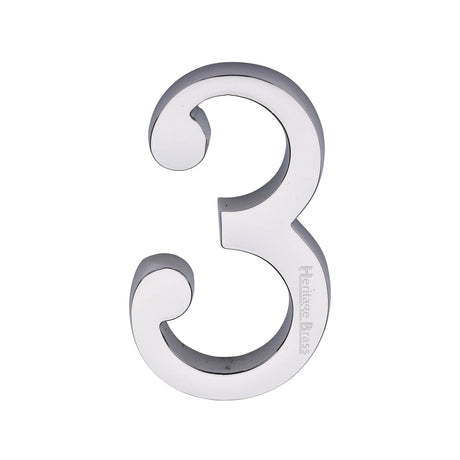 Heritage Brass Door Furniture Polished Chrome / Numerals / 3 Heritage Brass - Numeral 3 Concealed Fix 76mm (3") Polished Chrome finish