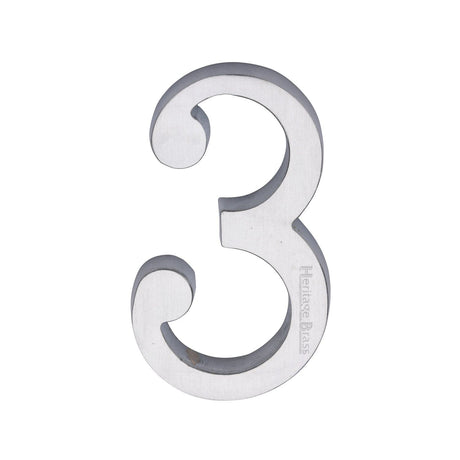 Heritage Brass Door Furniture Satin Chrome / Numerals / 3 Heritage Brass - Numeral 3 Concealed Fix 76mm (3") Satin Chrome finish