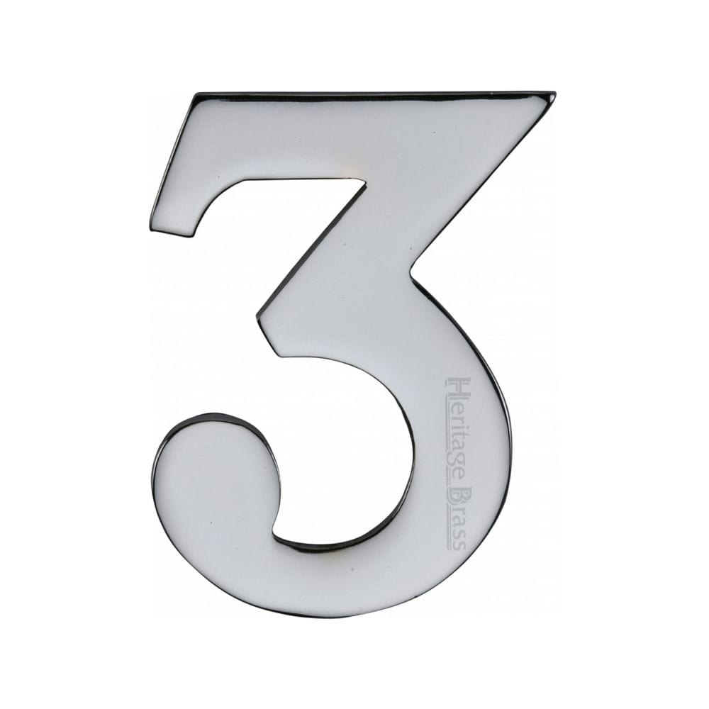 Heritage Brass Door Furniture Polished Chrome / Numerals / 3 Heritage Brass - Numeral 3 Self Adhesive 51mm (2") Polished Chrome Finish