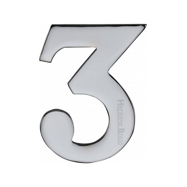 Heritage Brass Door Furniture Polished Chrome / Numerals / 3 Heritage Brass - Numeral 3 Self Adhesive 51mm (2") Polished Chrome Finish