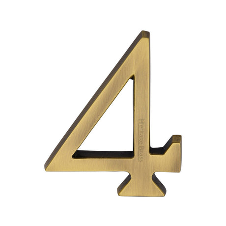 Heritage Brass Door Furniture Antique Brass / Numerals / 4 Heritage Brass - Numeral 4 Concealed Fix 76mm (3") Antique Brass finish