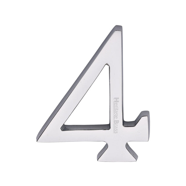 Heritage Brass Door Furniture Polished Chrome / Numerals / 4 Heritage Brass - Numeral 4 Concealed Fix 76mm (3") Polished Chrome finish