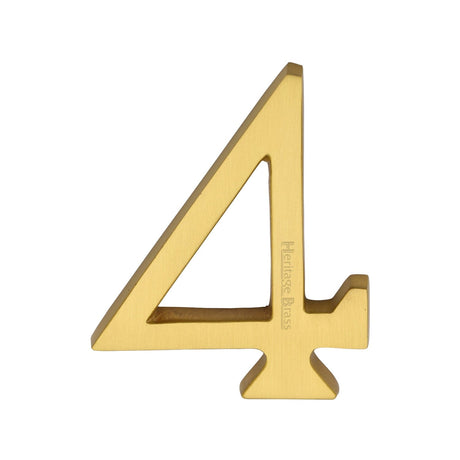 Heritage Brass Door Furniture Satin Brass / Numerals / 4 Heritage Brass - Numeral 4 Concealed Fix 76mm (3") Satin Brass finish