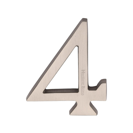 Heritage Brass Door Furniture Satin Nickel / Numerals / 4 Heritage Brass - Numeral 4 Concealed Fix 76mm (3") Satin Nickel finish