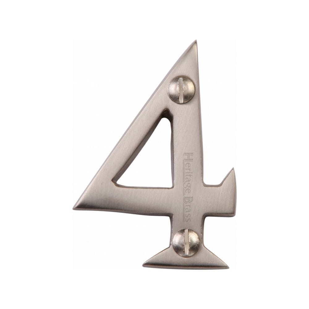 Heritage Brass Door Furniture Satin Nickel / Numerals / 4 Heritage Brass - Numeral 4 Face Fix 51mm (2") Satin Nickel Finish