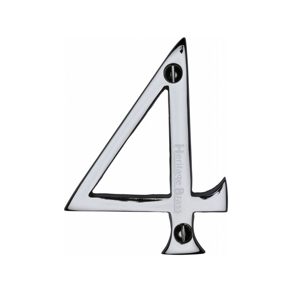 Heritage Brass Door Furniture Polished Chrome / Numerals / 4 Heritage Brass - Numeral 4 Face Fix 76mm (3") Polished Chrome Finish