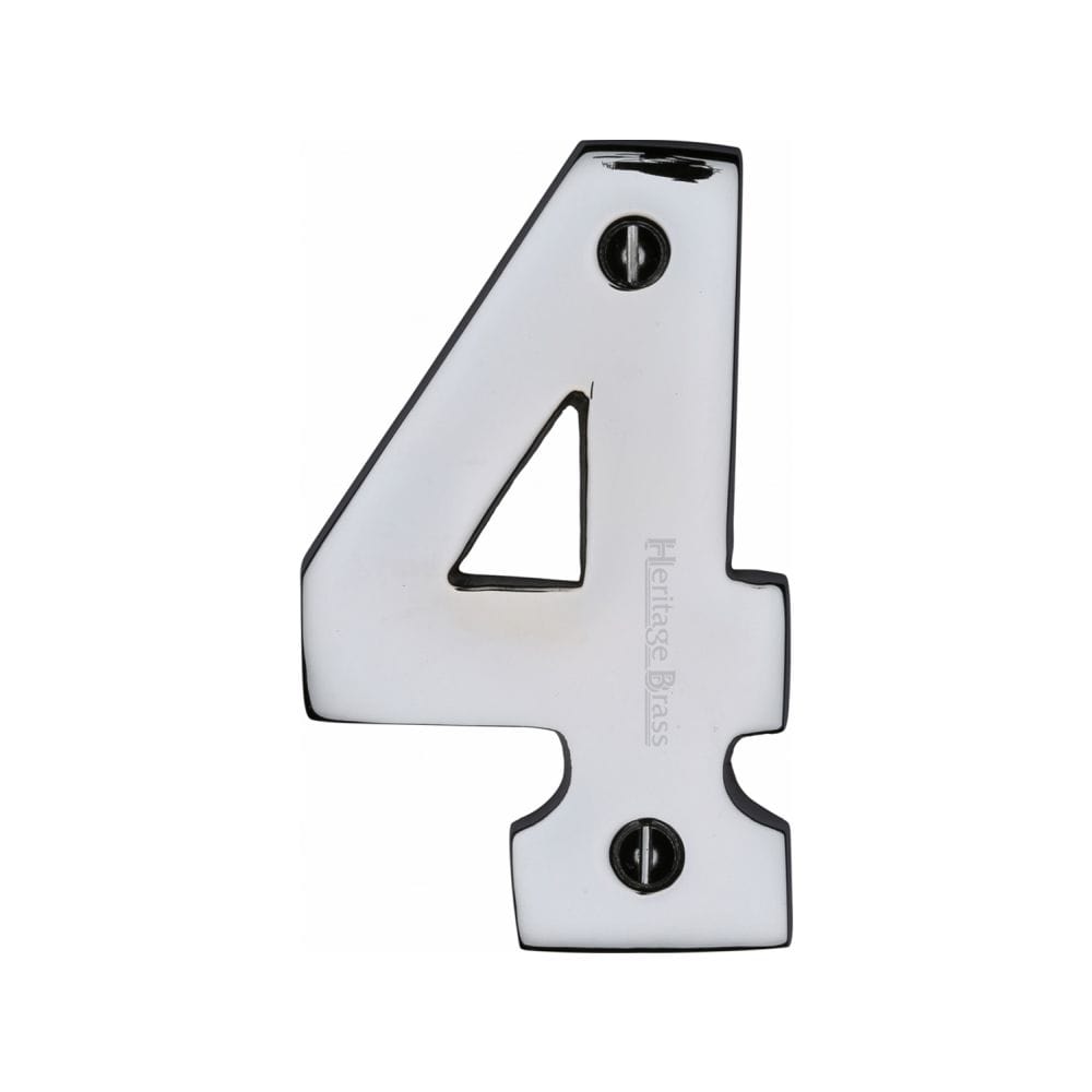 Heritage Brass Door Furniture Polished Chrome / Numerals / 4 Heritage Brass - Numeral 4 Face Fix 76mm (3") Polished Chrome Finish