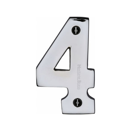 Heritage Brass Door Furniture Polished Chrome / Numerals / 4 Heritage Brass - Numeral 4 Face Fix 76mm (3") Polished Chrome Finish