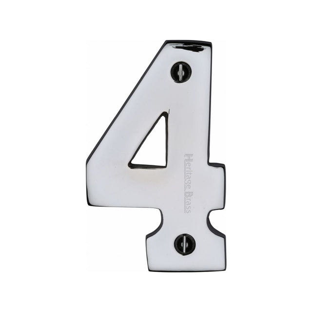 Heritage Brass Door Furniture Polished Chrome / Numerals / 4 Heritage Brass - Numeral 4 Face Fix 76mm (3") Polished Chrome Finish