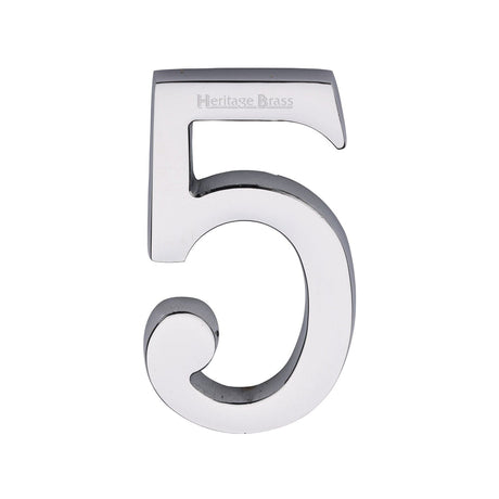 Heritage Brass Door Furniture Polished Chrome / Numerals / 5 Heritage Brass - Numeral 5 Concealed Fix 76mm (3") Polished Chrome finish