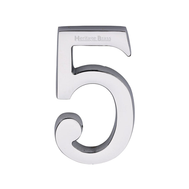 Heritage Brass Door Furniture Polished Chrome / Numerals / 5 Heritage Brass - Numeral 5 Concealed Fix 76mm (3") Polished Chrome finish