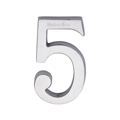 Heritage Brass Door Furniture Satin Chrome / Numerals / 5 Heritage Brass - Numeral 5 Concealed Fix 76mm (3") Satin Chrome finish