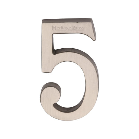 Heritage Brass Door Furniture Satin Nickel / Numerals / 5 Heritage Brass - Numeral 5 Concealed Fix 76mm (3") Satin Nickel finish