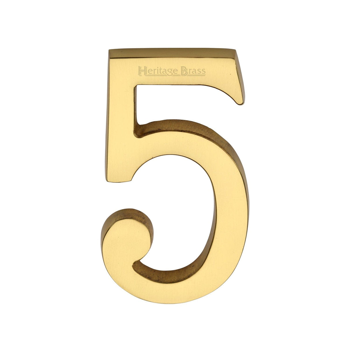 Heritage Brass Door Furniture Unlacquered Brass / Numerals / 5 Heritage Brass - Numeral 5 Concealed Fix 76mm (3") Unlacquered Brass finish